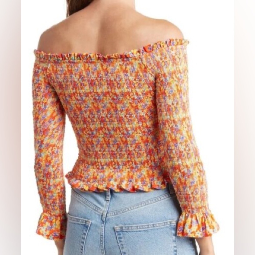 Caroline Constas XS Felicia Shirred Smocked Floral Off-the-Shoulder Top NWT - Picture 7 of 7